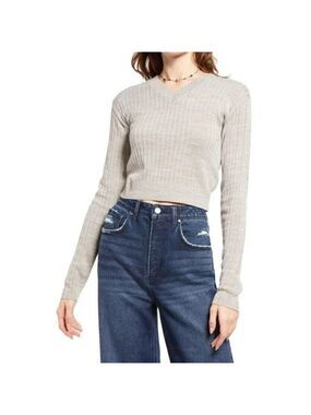 Bp "Reagan" Womens Long Sleeve BNWOT Gray Rib Crop Sweater